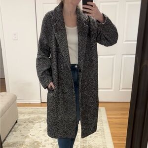 H&M Black & White Melange Double Breasted Midi Length Coat Size Small